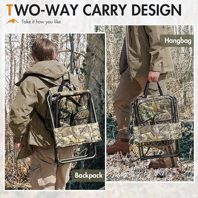 Portal Backpack Cooler Chair Fishing Chairs with Backrest Folding Camping Stool Compact for Outdoors Hiking Hunting Travel, Supports 350 lbs Capacity