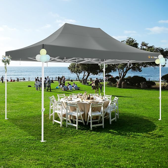 HOTEEL 10x15 Heavy Duty Pop Up Canopy Tent for Parties Event Wedding Commercial Canopy Instant Portable Folding Tent with Roller Bag, Waterproof UV Resistant, Upgraded Thick Hexagonal Legs, Gray