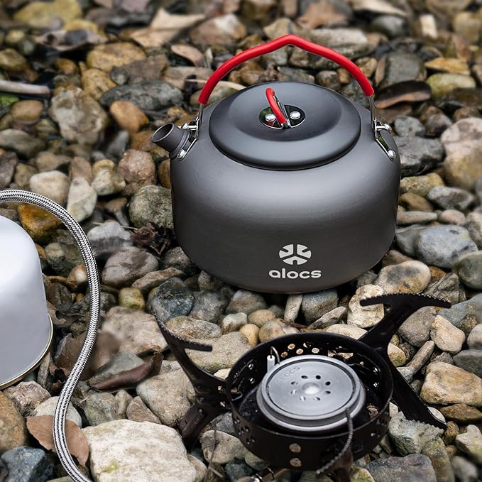 Alocs 1.4L Kettle Teapot, Portable Camping Coffee Pot, Hard-Anodized Aluminum Camping Kettle, Compact Tea Kettle for Stove Top, Outdoor, Hiking, Camping, Picnic and Traveling