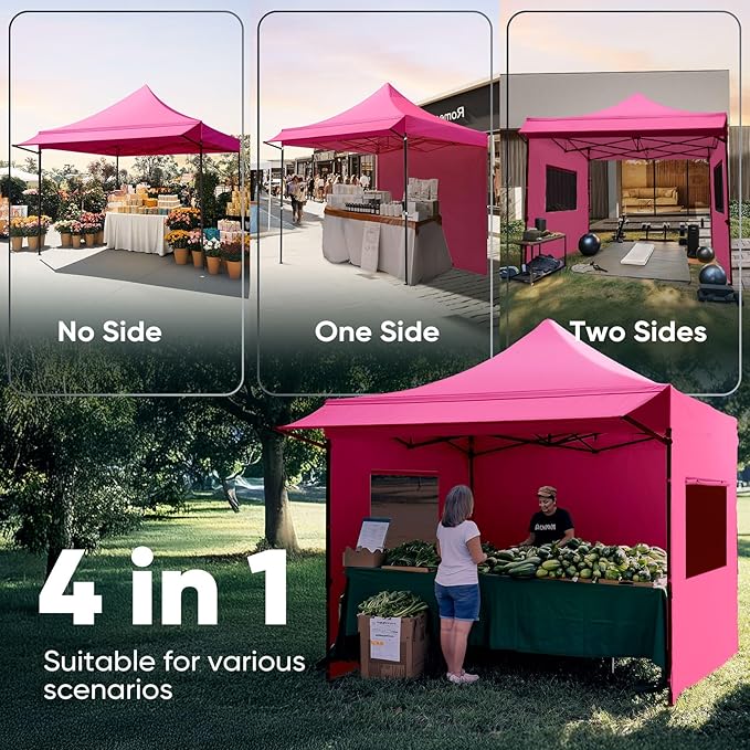 Quictent 10x10 Heavy Duty Pop up Canopy Tent with Sidewalls, Commercial Grade Instant Shelter with Wheeled Bag for Outdoor, Parties, Markets, 600D PU Coated UPF 50+ Sun Shield