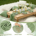91 x 71 Extra Large Outdoor Boho Picnic Blanket with Sage Green Table Runner, 6 Throw Pillow Covers 6 Napkins Woven Cotton Yarn Oversize Beach Blanket Washable Picnic Camp Wedding