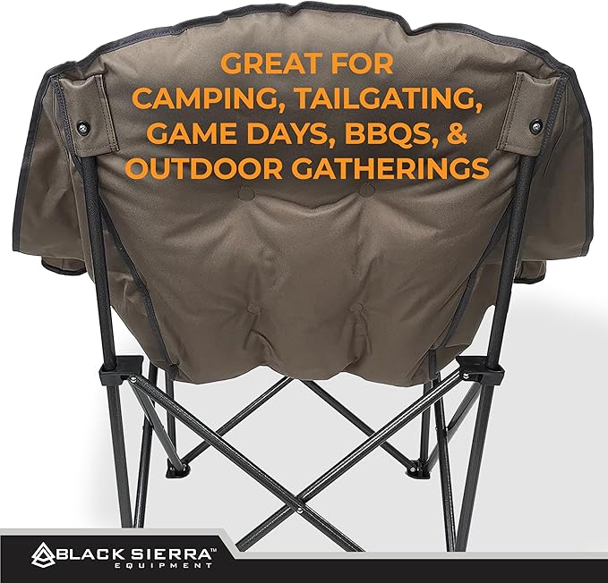 Black Sierra Oversized Camping Chair for Adults – 400 lb Heavy Duty Folding Chair with Cup Holders & Carry Bag