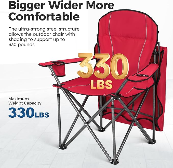 ALPHA CAMP Heavy Duty Canopy Lounge Chair Sunshade Hiking Travel Chair with Cup Holder