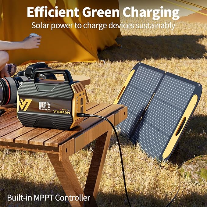 VTOMAN FlashSpeed 300 Portable Power Station with 110W Solar Panel, 230Wh LiFePO4 Battery Generator for Home Blackout, Emergency, Camping (2 Separate Packages)