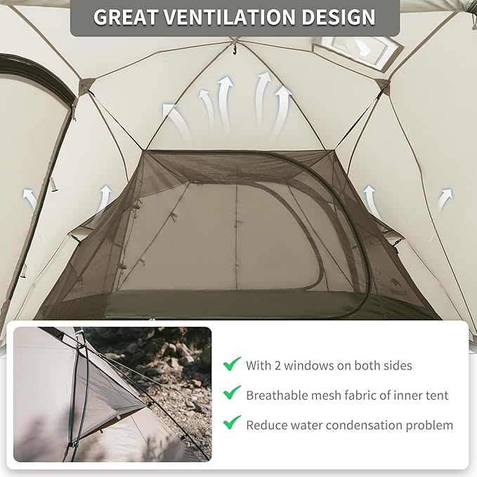 Naturehike Massif Hot Tent with Stove Jack, Waterproof Windproof 4 Season Tent, 2/4 Person Cold Weather Winter Tents for Camping