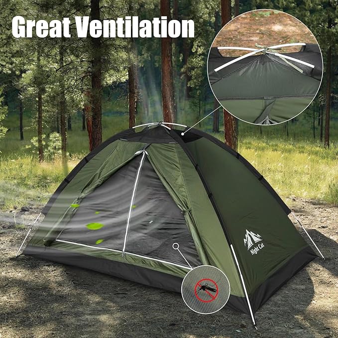 Night Cat Backpacking Tent with Internal-Frame Hiking Backpack 100L for One 1 to 2 Persons Lightweight Waterproof Camping Hiking Tent for Adults Kids Scouts Easy Setup Single Layer 2.2x1.2m