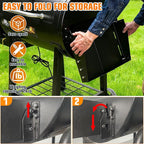 GRISUN Adjustable Folding Grill Side Shelf for Pit Boss 540 & 700FB, Side Prep Table with 5 Tool Hooks for Camp Chef, Char-Griller & Dyna-Glo Grills