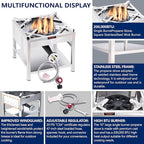 ARC Stainless Steel Single Burner Propane Stove, 200,000BTU High-Pressure Heavy-Duty Propane Burner Cooker, Burners for Outdoor Cooking For Turkey Fry, Seafood Boil (16.5"x16.5" Cooking Surface)