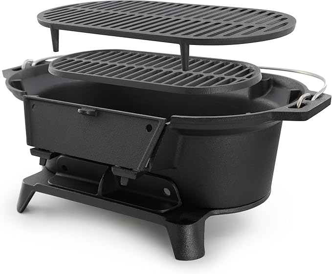 Megachef Oval Cast Iron Portable Hibachi Grill for Outdoor Use and Camping in Black