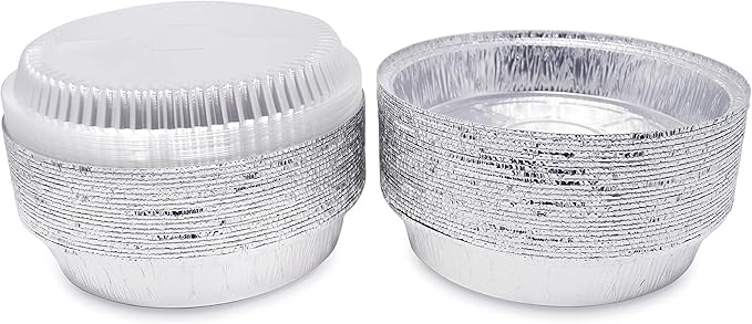 Fig & Leaf (270 Pack) Premium 9-Inch Round Foil Pans with Plastic Dome Lids l Heavy Duty l Disposable Aluminum Tin for Roasting, Baking, Cake or Cooking