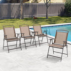Crestlive Products Set of 4 Patio Folding Chairs 4-Pack Dining Chairs Outdoor Portable Sling with Armrest for Camping, Beach, Garden, Pool, Backyard, Deck (Brown)