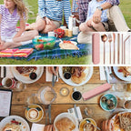 Flatware Silverware Set, Stainless Steel Portable Tableware Set Portuguese Chopsticks Straws Outdoor Camping Knife Fork Spoon, Tableware Cutlery Set(Black,8Set)