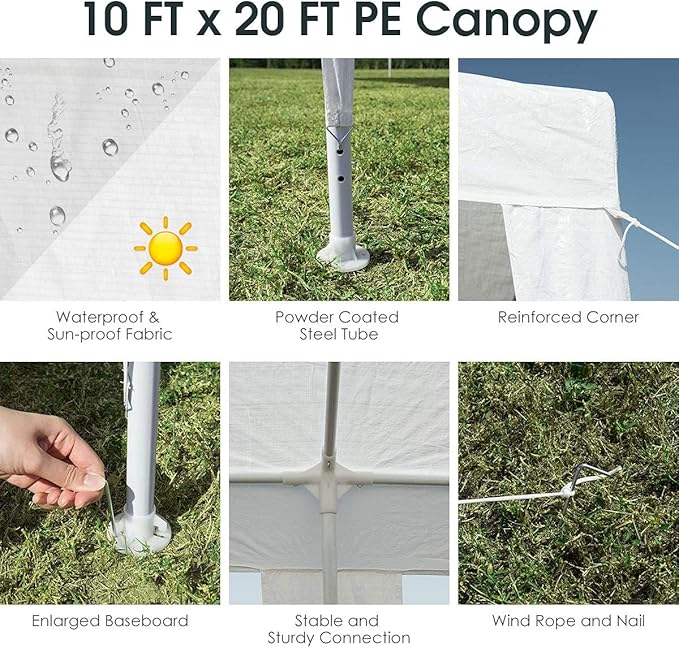 Tangkula 10 x 20 Feet Canopy Tent, Waterproof Wedding Canopy with Wind Rope, Outdoor Shelter Pavilion for Parties, Commercial Activity, Camping, Heavy Duty White Party Tent for Family Friends