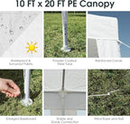 Tangkula 10 x 20 Feet Canopy Tent, Waterproof Wedding Canopy with Wind Rope, Outdoor Shelter Pavilion for Parties, Commercial Activity, Camping, Heavy Duty White Party Tent for Family Friends