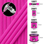 1200 Paracord Rope - 4.4mm 14 Strand Nylon Parachute Spool para Cord Lanyard for Outdoor Camping Survival Utility Tent Crafting DIY Projects Fishing Clothsline Bracelet - Neonpink 100FT