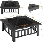 Yaheetech 34in Fire Pit Table Outdoor Wood Fire Pits Fire Pits for Outside Patio Square Steel Stove with Mesh Screen, Waterproof Cover & Poker for Bonfire Camping