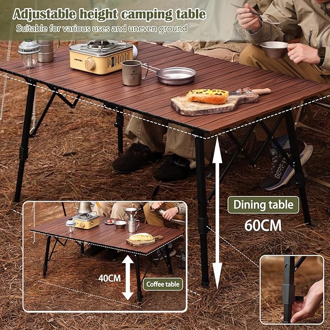 Folding Camping Table Aluminum Heavy Duty Adjustable Height Foldable Table 4FT, Max Loads UP 110LBS, Lightweight Portable with Carry Bag for Car Travel, Indoor & Outdoor Picnic BBQ Backyards Beach