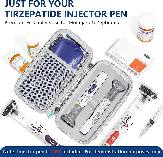 Portable Insulated Cooler Travel Case Fits 2 Zepbound or Mounjaro Injector Pens, Tirzepatide Travel Case TSA Approved with 2PCS Reusable Ice Packs, EVA Medicine Organizer for Daily Use (Green,Big)