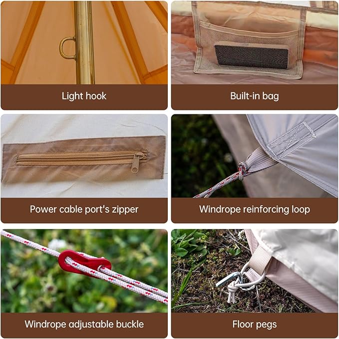 Oxford Bell Tent for Family Camping - Spacious 13.1ft /16.4ft Yurt with Stove Jack, Large Glamping Tents for 4-8 People, 4 Season Oxford Hot Tent Shelter