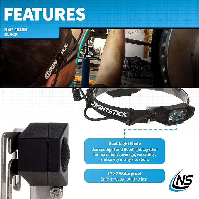 Nightstick NSP-4616B Low-Profile Dual-Light™ Headlamp, Black