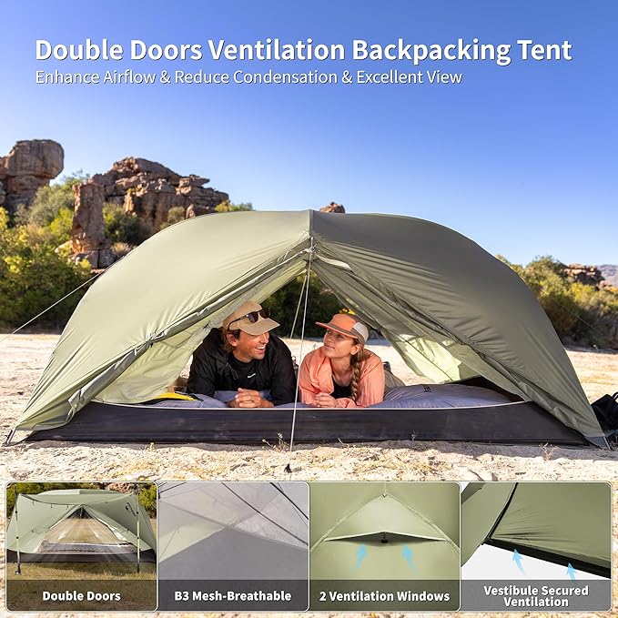Naturehike Mongar Pro 1/2/3 Person Backpacking Tent,Waterproof Nylon Easy Setup Lightweight Camping Tent