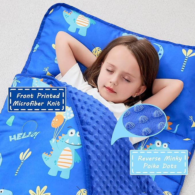 Toddler Nap Mat with Pillow and Blanket, Extra Large Rolled Napping Mats,Slumber Bags for Boys Girls,Kids Sleeping Bag for Daycare, Preschool Travel Camping