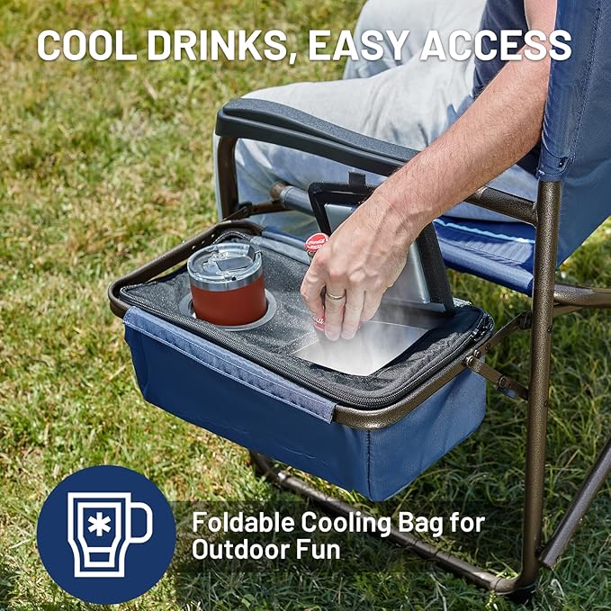 Timber Ridge XXL Oversized Directors Chair 600lbs - Heavy Duty Camping Chair with Cooler Bag & Table, Portable Folding Chair with Wide Seat for Tailgating, Patio, Outdoor - Blue