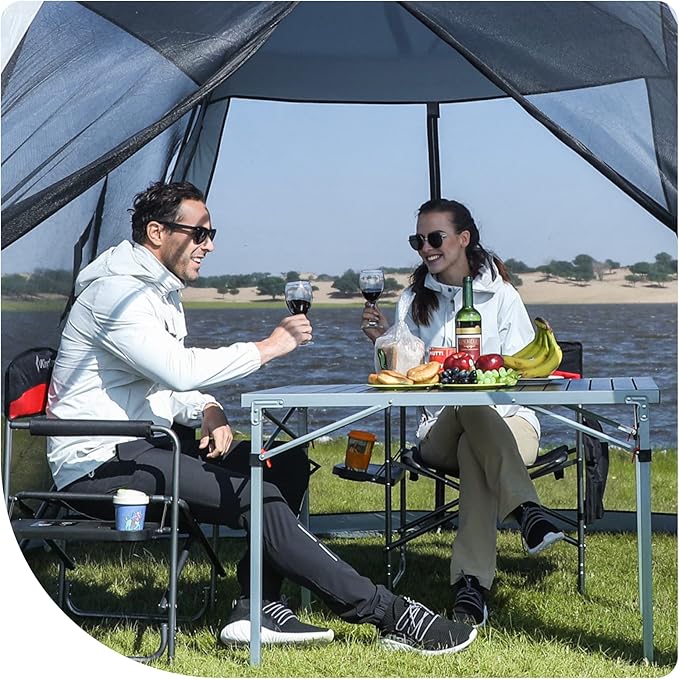 KingCamp Oversized Camping Folding Chair, Heavy Duty 450 LBS with Folding Camping Table, Aluminum Roll-Up Camp Table for 6-8 Person