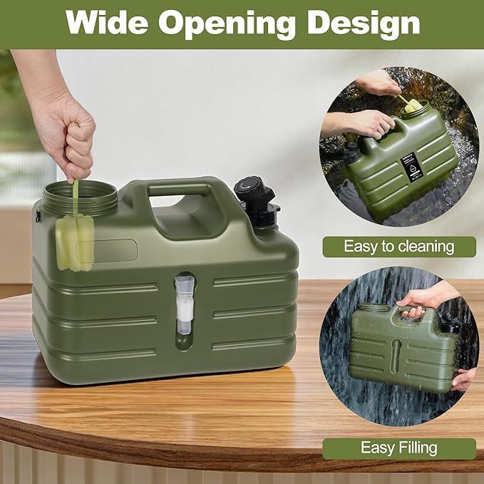 3 Gallon Water Jug, Portable Camping Water Jug Dispenser with Spigot, Leak-Proof Water Storage Containers for Camping, Outdoor, RV, BPA Free Emergency Water Tank, Green