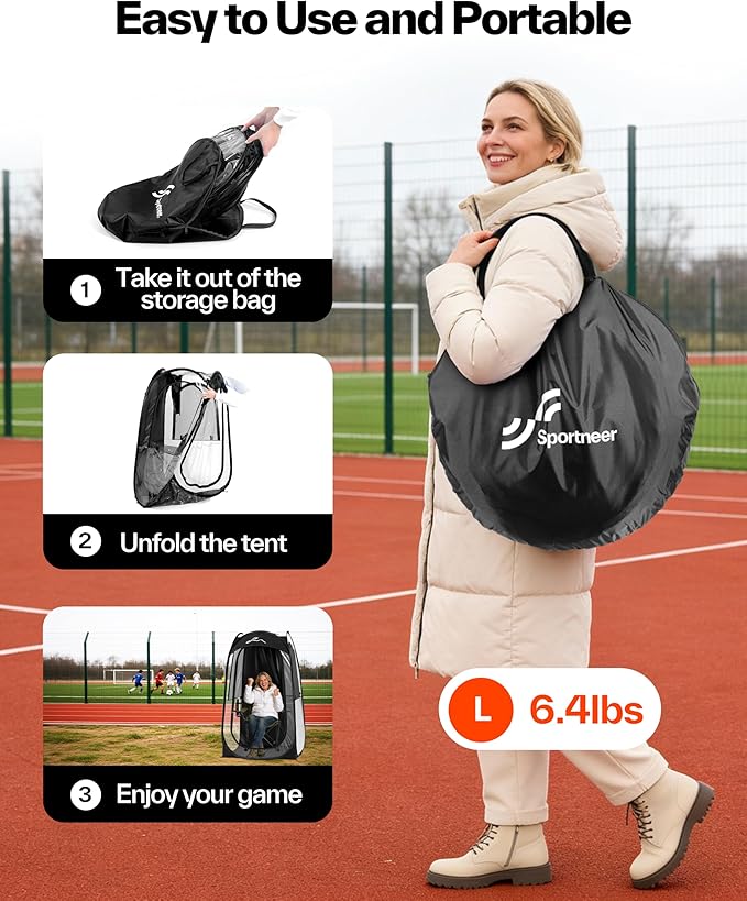 Sportneer Sports Tent: 1 Person Instant Shelter with Ultra Visibility for Cold Day - Lightweight Portable Pop Up Tent for Sports Event, Protection from Cold Wind and Rain, 37" Lx 37" W x 63.5" H