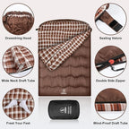 0 Degree Flannel Double Sleeping Bag for Adults, Couples or Family - Winter Queen Size Waterproof & Warm 2-Person Sleeping Bag for Cold Weather Camping, RV Travel