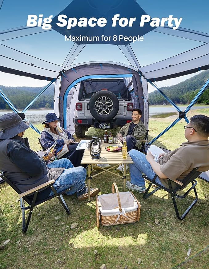 JOYTUTUS Dual-Use Pop up SUV Tents for Camping, 10x10.5 Ft Big Space 2 Rooms Car Tent, SUV Tailgate Tent for Family Camping, 5 Sides Canopy, Portable Carry Bag