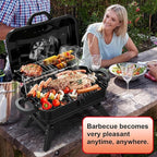 Portable Charcoal Grill with Warming Rack, Small Tabletop Barbecue Grill, Foldable Legs, Adjustable Vent, Total 343 Sq. In.Cooking Space, Outdoor BBQ Grill for Camping and Picnics (Black)