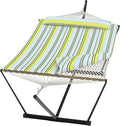 Heavy Duty 2 Person Double Hammock with Portable Adjustable Steel Stand, Outdoor Hammock with Pillow for Patio, Garden, Beach, Backyard Camping