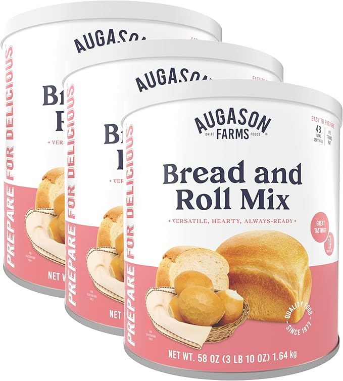 Augason Farms Bread and Roll Mix Can Emergency Food Supply,48 Servings,10 Year Shelf Life - Makes 6 Loaves or 72 Bread Rolls for Prepared Meals Ready to Eat,(Pack of 3)