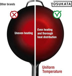 YOSUKATA 11.8" Carbon Steel Wok Pan – Pre-Seasoned Flat Bottom Pow Wok for Stir Fry, BBQ, Grill & Camping – Traditional Japanese Chinese Cookware – Compatible with Induction, Electric, Gas, Open Fire