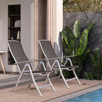 Domi Patio Folding Chairs Set of 2, Aluminium Frame Outdoor Reclining Patio Chairs for Garden Camping Poolside Beach Deck, Adjustable High Back Lawn Chairs with Textilene Fabric Seat, Dark Gray