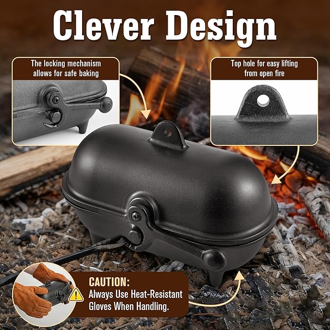 Enhon Cast Iron Baked Potato Cooker Latch, Cast Iron Potato Roaster for Wood Burners, Multifuel Stoves and Open Fires, Campsite Cooker for Flavorful Potatoes, Uniform Heating