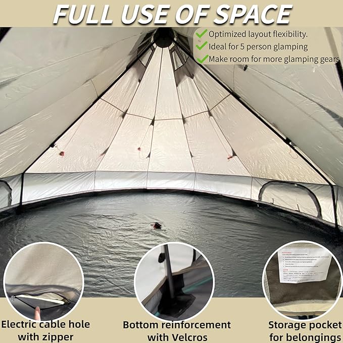 DANCHEL OUTDOOR B2A Portable Bell Tent No Center Pole, 4 Season Yurt with Stove Jack Spacious Interior for 4/8 Person Camping Hiking Glamping 300D Oxford Nylon,13ft/16.4ft Khaki