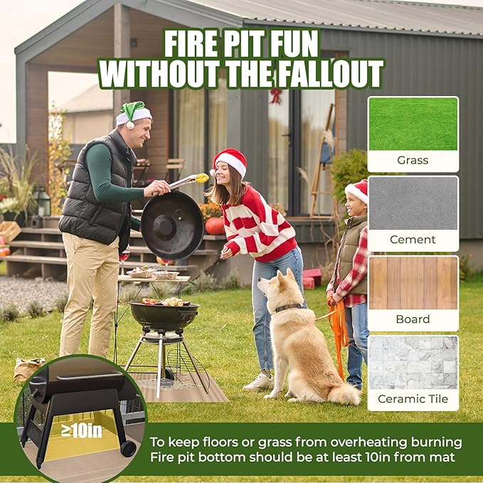 20"x 20" Fire Pit Mat - Fireproof & Heat Resistant Wood Stove Mat for Deck, Patio, Lawn - Fiberglass Insulation Floor Protector for Camping, BBQ, Tent Stoves