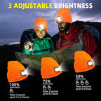 YMHB Unisex Beanie Hat with Light, USB Rechargeable LED Headlamp Hat Night Light Cap Christmas Stocking Stuffers Gifts for Men Dad Father Husband (Orange)