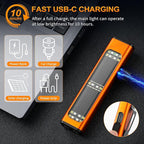 Solar/Rechargeable Flat Flashlights, 900 Lumens EDC Tactical Flashlight, Multi Function LED Small Flashlight, 7 Modes IP65 Waterproof for Home, Camping,and Emergency Use (Orange)