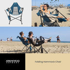 Arrowhead Outdoor Folding Hammock Camp Chair with Detachable Footrest, Stabilized Feet, Padded Headrest and Seat, Large Cup Holders, 300 LBS Weight Capacity, for Camping, Beach, Tailgating