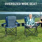 Timber Ridge Oversized Folding Camping Chair for Adults, Support 550 LBS Heavy Duty Chairs with Cup Holder Side Pocket for Camping, Lawn, Picnic, 2 Pack(Navy)