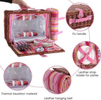 Wicker Picnic Basket for 4 with Waterproof Picnic Blanket and Insulated Cooler, Willow Hamper for Camping, Outdoors, Photoshoot, or a Birthday, Valentine’s Day, Wedding Gift, Pink
