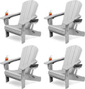 KINGYES Folding Adirondack Chair Set of 4, Dual Cup Holders & All-Weather HDPE, Wood-Like Patio Chair for Backyard, Camping, Pool & Fire Pit, Silver Grey