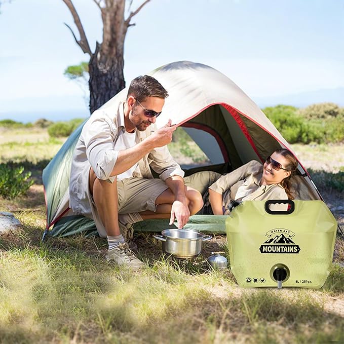 Collapsible 8L Water Storage Bag, BPA-Free Portable Folding Water Jug with Adjustable Faucet, Leakproof Emergency Water Bag for Camping, Hiking, Riding, Outdoor Sport (1, Beige)