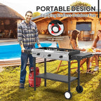 ROVSUN 3 Burner Outdoor Propane Gas Stove with Ignition, Regulator & Side Shelves, 225,000 BTU Rolling Gas Stove Outdoor Cooker for Backyard Patio Cooking Home Camping Brewing Canning Turkey Frying