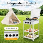 4 Burner Gas Stove Portable Natural Gas Camping Grill Stove Floor Standing Gas Cooktop with Storage Stand and Wind Blocking Cover Adapter Manual Ignition for Outdoor Camping RV,White