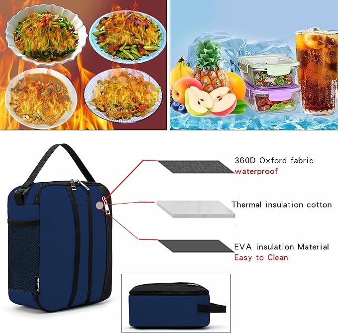 BEIMILY Lunch Box for Men Women Adults,Small Insulated Lunch Bag, Portable Refrigerated Lunch Box,Soft Insulated Tote Bag for Office Work Picnic with Comfort Handle and Removable Hand Strap(Dark Blue)